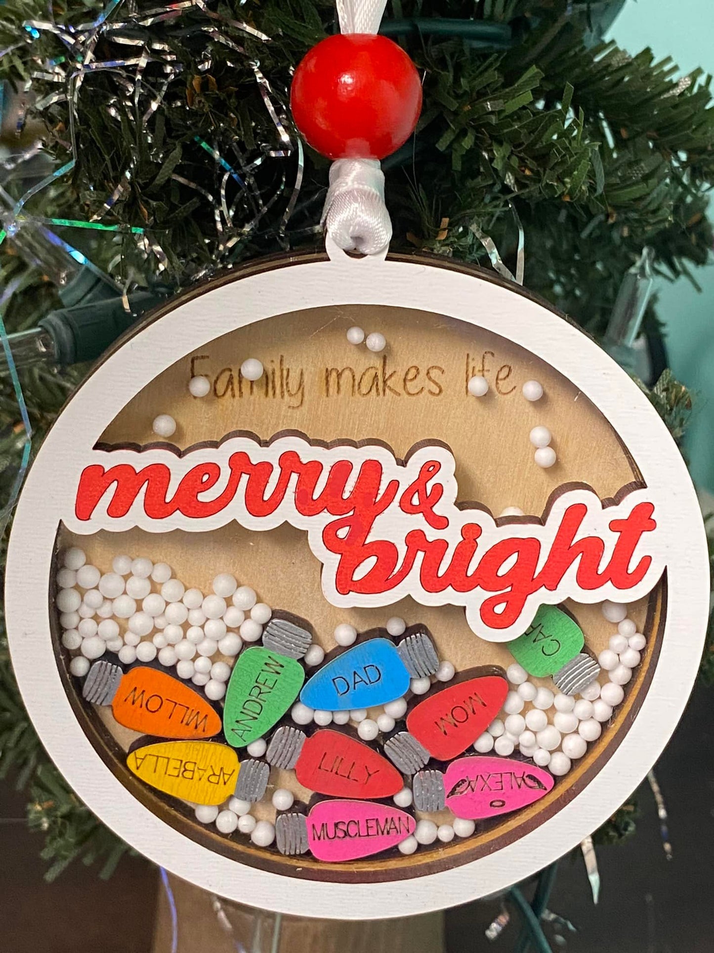 Family Makes Life Merry & Bright Shaker Ornament - Customizable