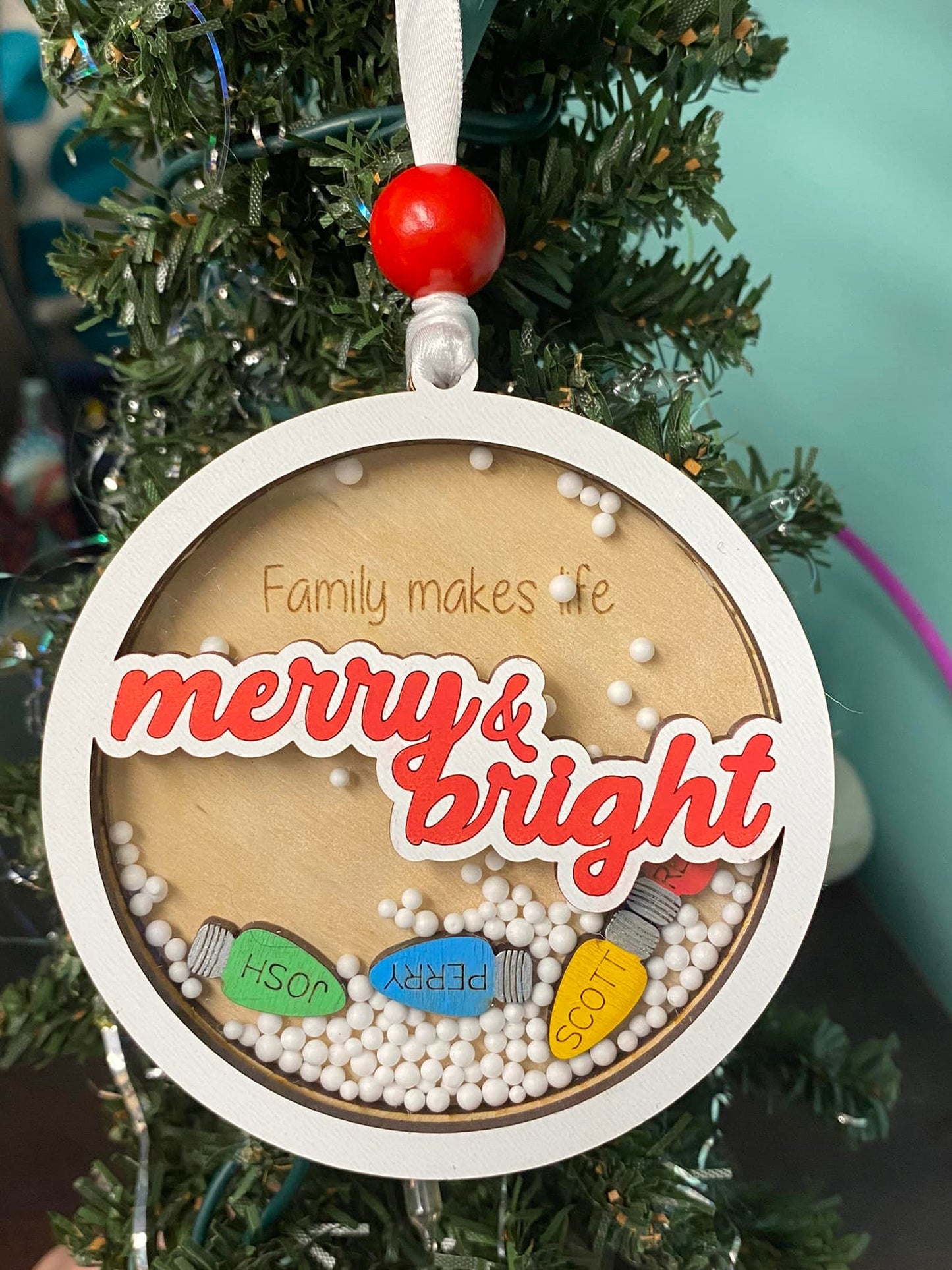 Family Makes Life Merry & Bright Shaker Ornament - Customizable