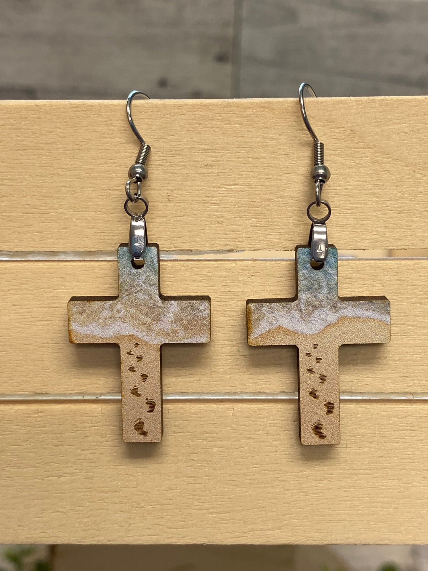 Cross Beach Footprint Earrings