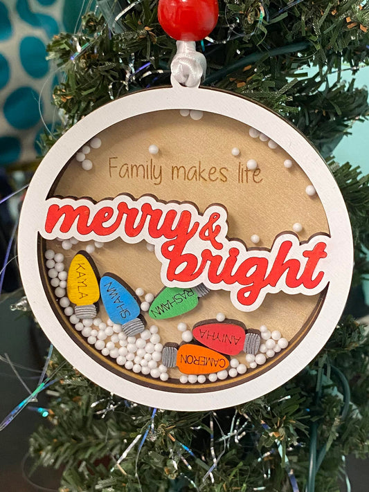 Family Makes Life Merry & Bright Shaker Ornament - Customizable