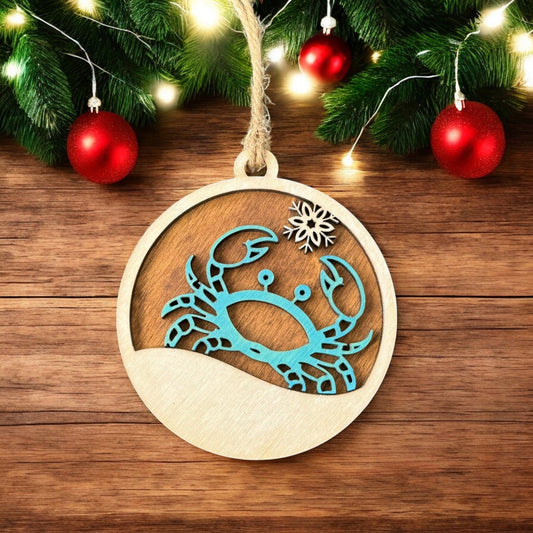 Blue Crab Snowflake Christmas Ornament