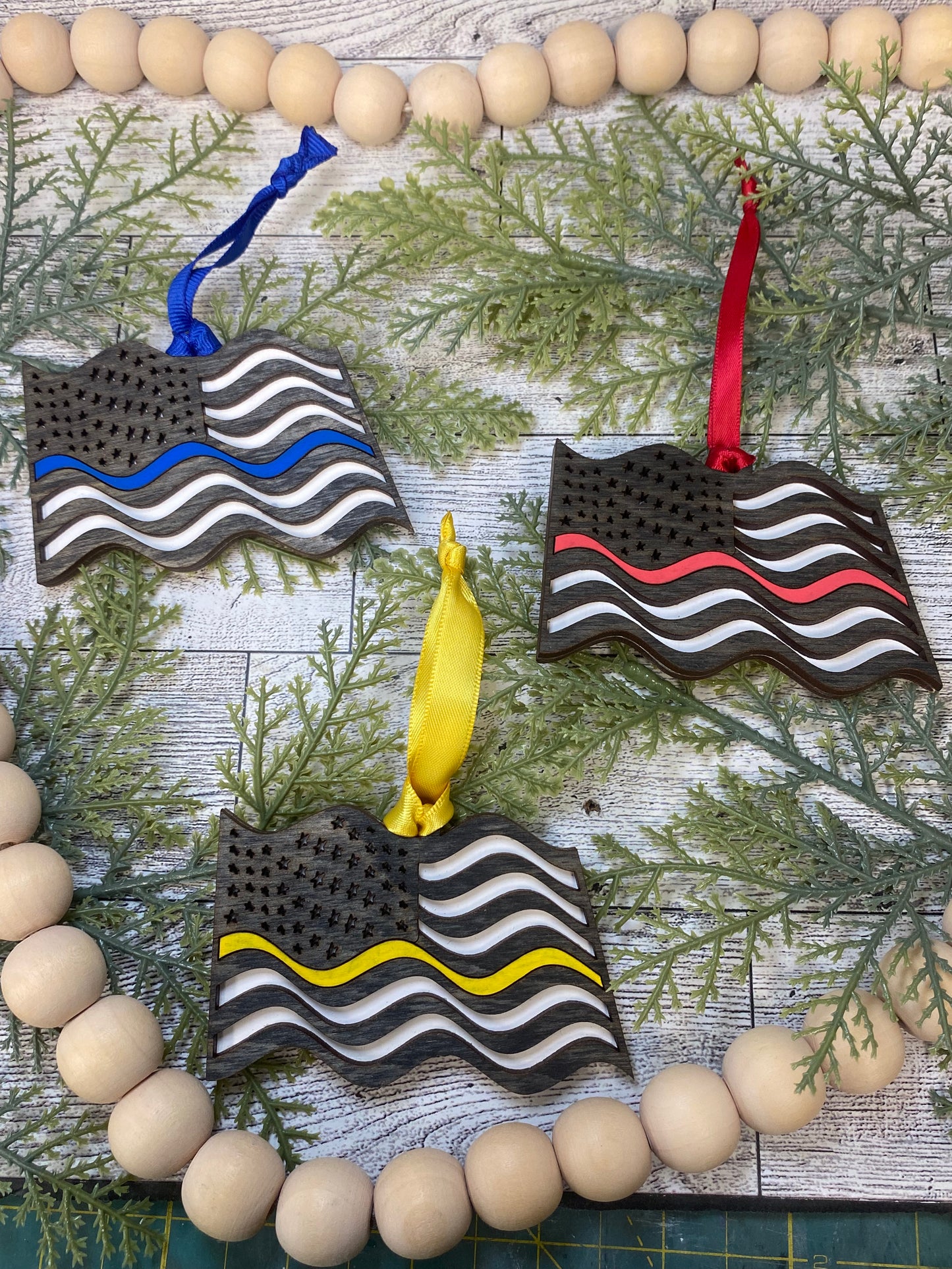 Wavy Flag Thin Line Ornament - Option 3