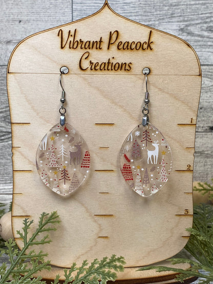 Neutral Deer and Trees Earrings