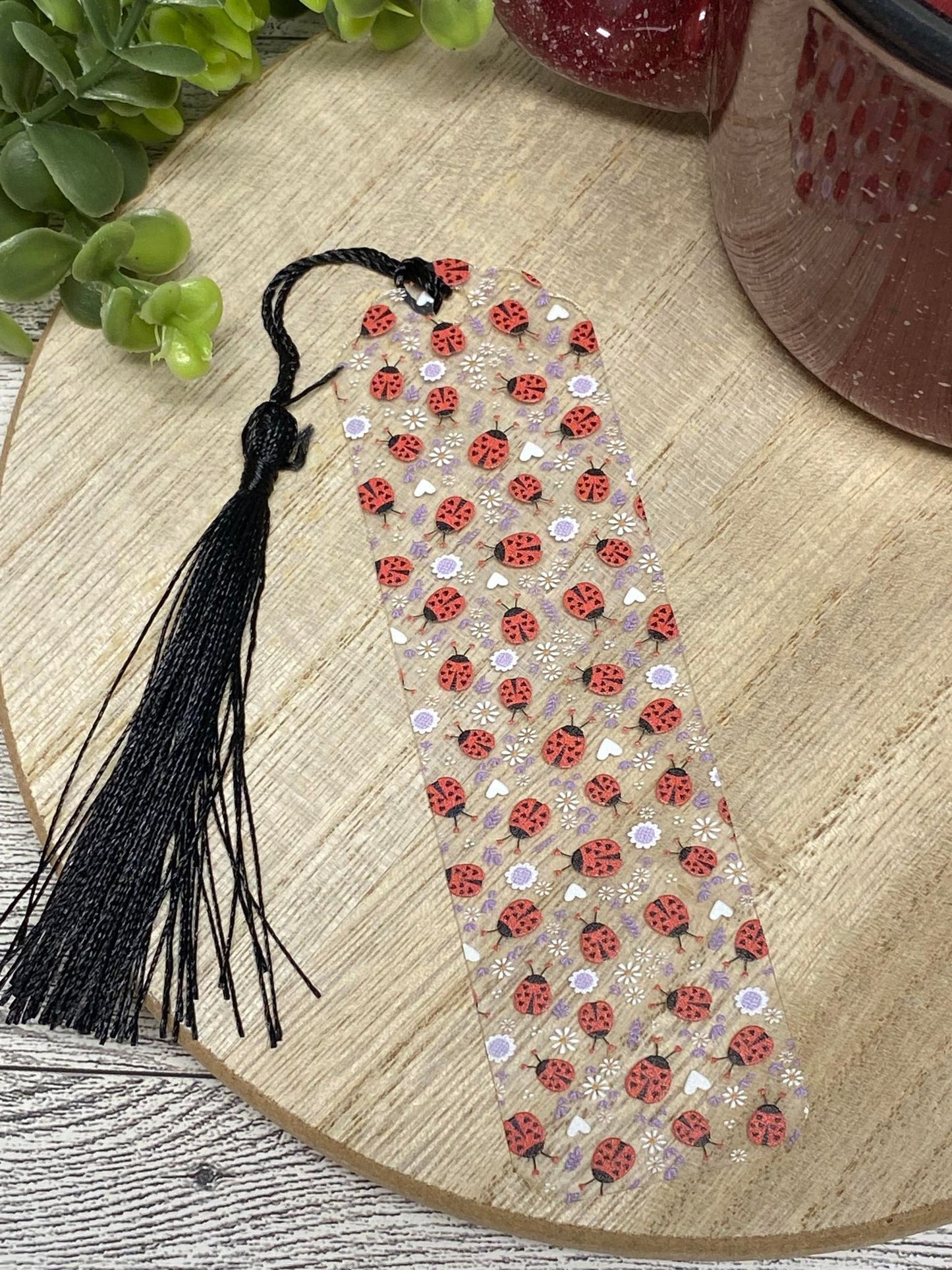 Bookmark With Tassel - Fancy Shape - Ladybugs