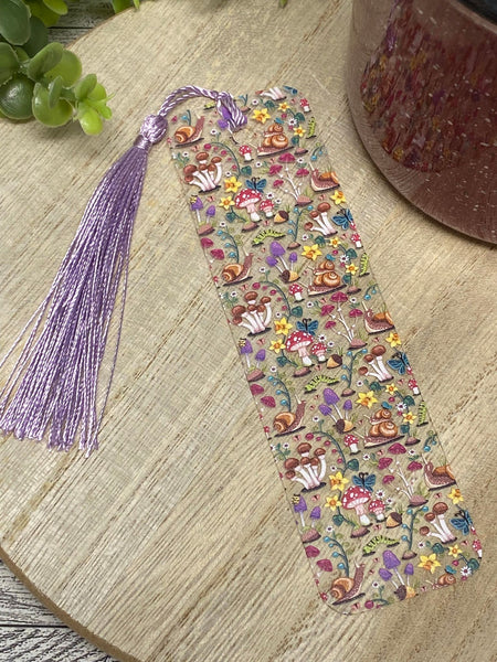 Bookmark With Tassel - Mushrooms and Snails