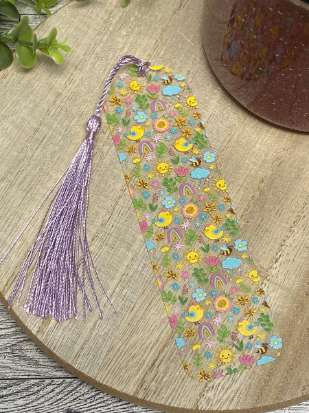 Bookmark With Tassel - Fancy Shape - Spring Chicks and Rainbows