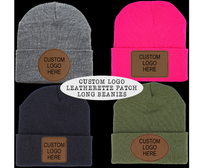 Custom Logo - Leatherette Patch - Long Beanie