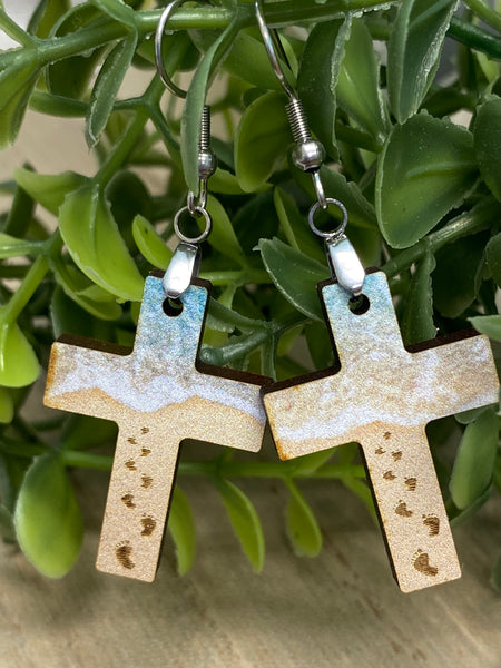 Cross Beach Footprint Earrings