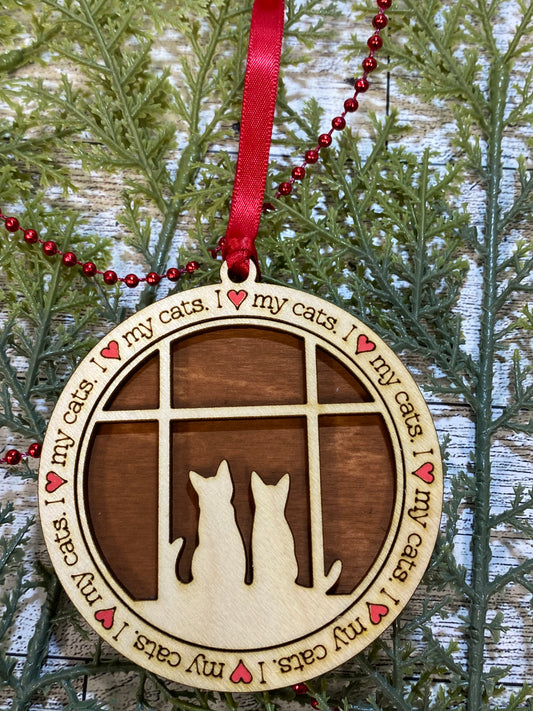 I Love My Cats Ornament - 2 cats